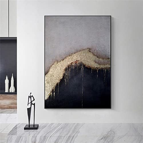 YXBDN Златна Фолио Черен Сив Ръчно Рисувани Модерен Абстрактен Платно Картина с маслени бои Декор за Хола (Цвят: A, Размер: 70x100 см, Без рамка)